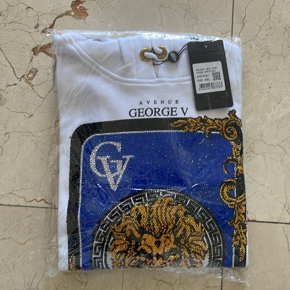 Avenue George V Paris White Hoodie Lion Rhinestone Men's Sweatshirt XL 2XL - Picture 5 of 7